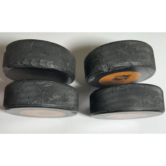 4-NATIONAL Hockey League Pucks-Ziegler,General Tire,Trench Made in Canada As Is - Picture 4 of 5